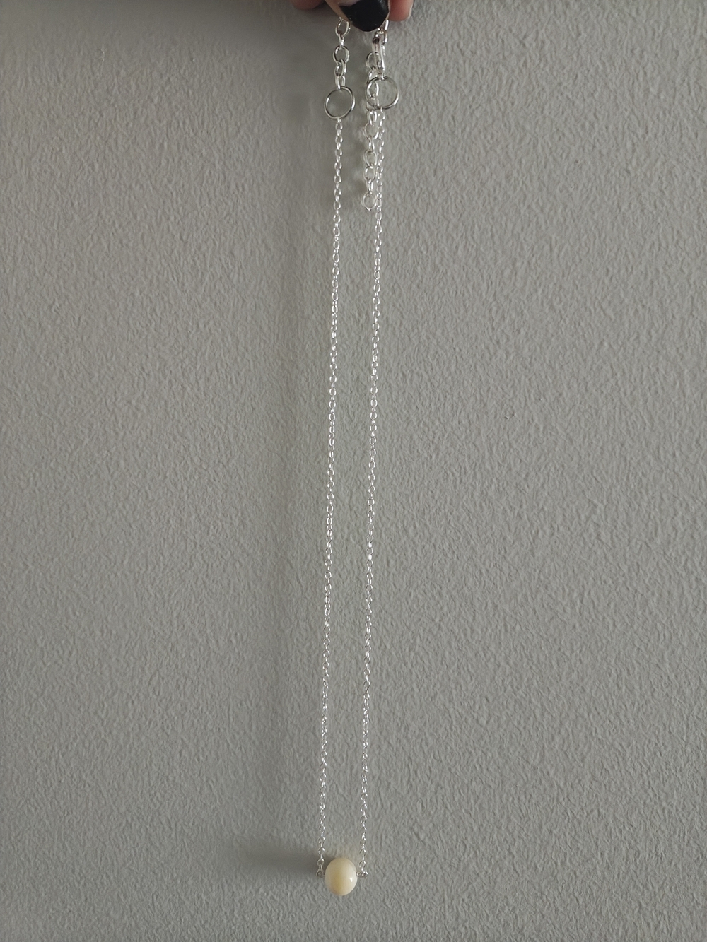 Minimal Moon Cream Pearl Pendant Necklace on Silver Chain - Women Jewelry